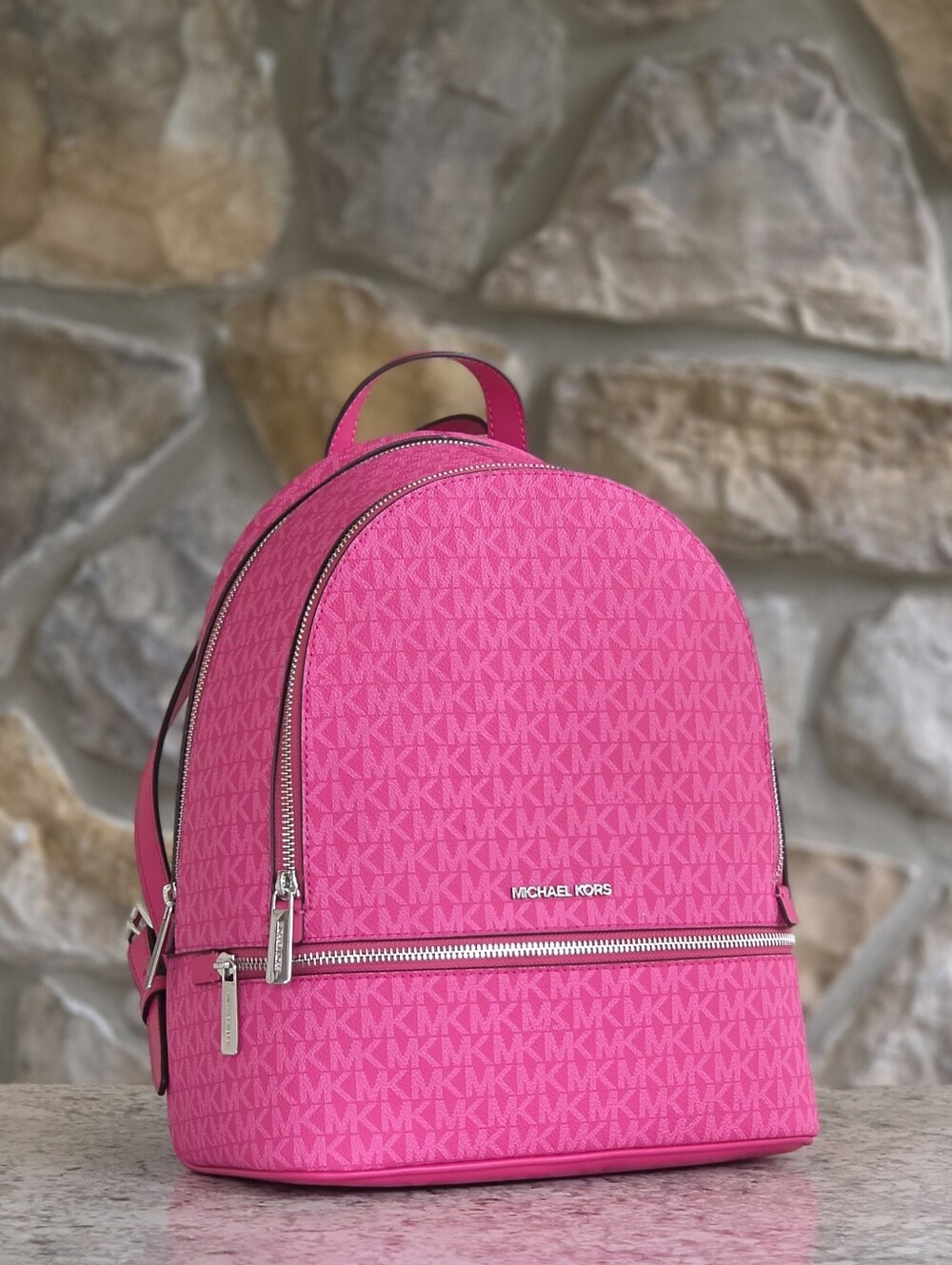 Michael Kors Rhea Logo Medium Pink Backpack